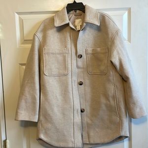 Heavy duty, lined tan Shacket with pockets. Tag says Size XS (Runs large)